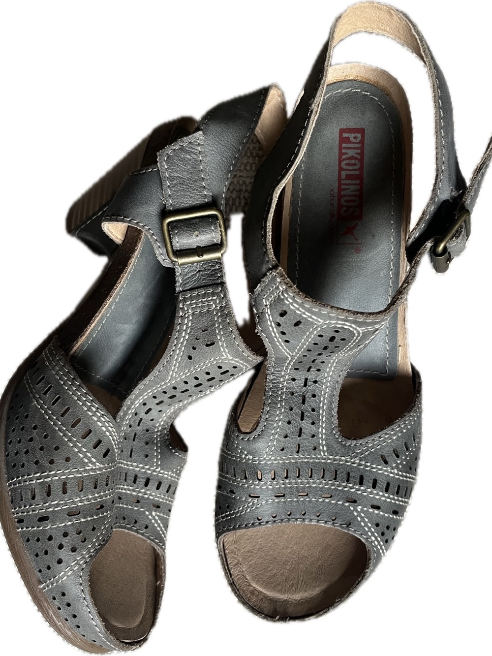 PIKOLINOS Gray Perforated Peep-Toe Sandals